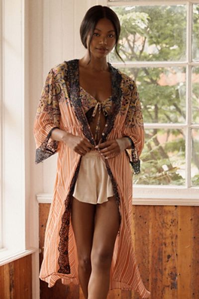 LyreBird Chiffon Lace Printed Maxi Robe
