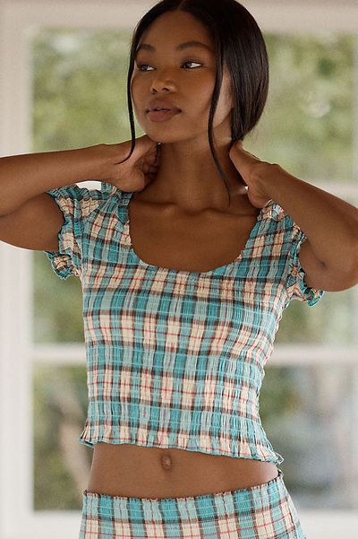 LyreBird Cotton Modal Flannel Smocked Top