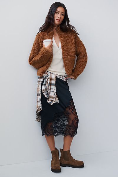 LyreBird Lace-Trim Midi Slip Skirt