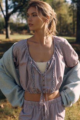 LyreBird Short-Sleeve Flannel Buttondown Crop Top