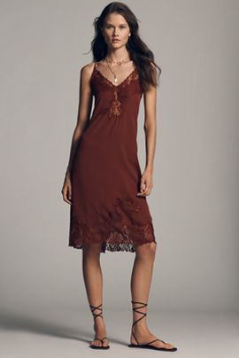 LyreBird Silky Lace Midi Slip Dress