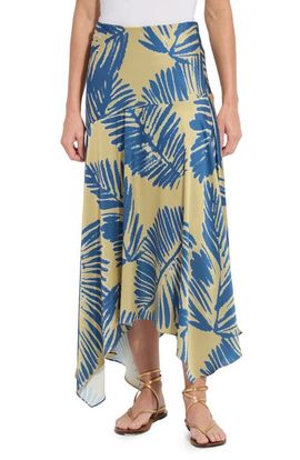 Lysse Lysse Catriona Leaf Print Handkerchief Hem Hammered Satin Skirt