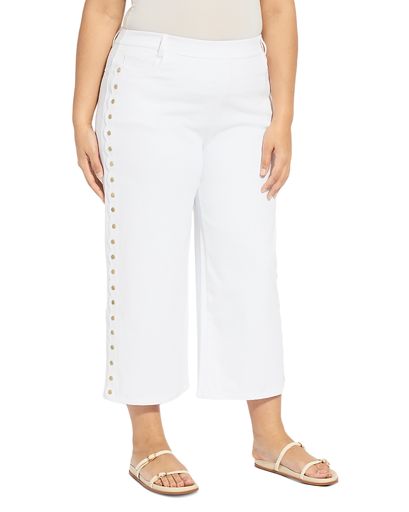 Lysse Plus Lysse Plus Willa Scalloped Studded High Rise Cropped Wide Leg Jeans in White