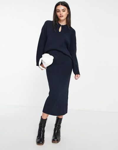 M Lounge M Lounge longline stitchy rib midaxi skirt in french navy - part of a set