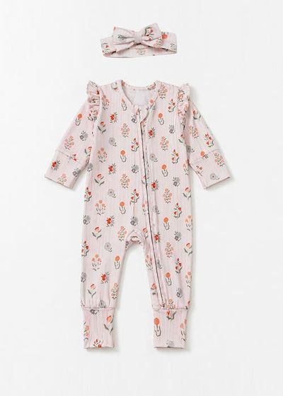 Mabel + Honey Mabel + Honey Amelia Rose Convertible Romper Floral Print with Matching Headband