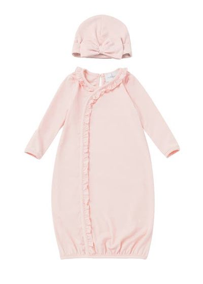 Mabel + Honey Mabel + Honey Amelia Rose Solid Newborn Gown with Matching Hat