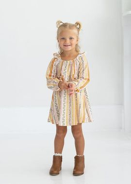 Mabel + Honey Mabel + Honey Buttercup Blossom Long Sleeve Print Ruffle Tie Shoulder A Line Dress