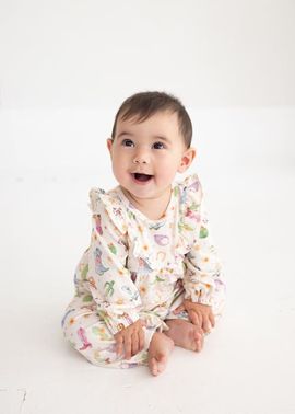 Mabel + Honey Mabel + Honey Cactus Kisses Long Sleeve Print Ruffle Neck Bubble Romper