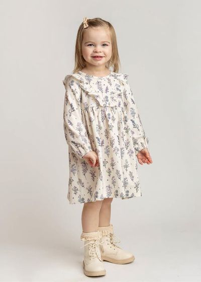 Mabel + Honey Mabel + Honey Gracie Long Sleeve Floral Ruffle Yoke A Line Dress