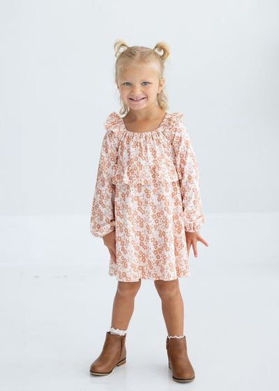 Mabel + Honey Mabel + Honey Honey Petals Long Sleeve Floral Ruffle Collar Tiered Bodice Dress