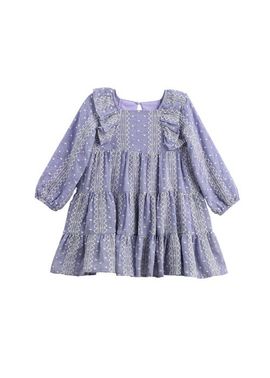 Mabel + Honey Mabel + Honey Lavender Lane Long Sleeve Embroidered Ruffle Trim Tiered Dress