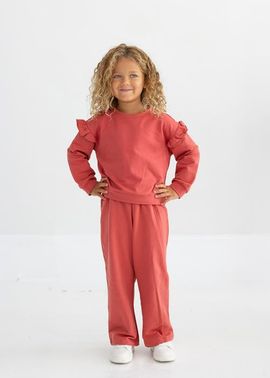 Mabel + Honey Mabel + Honey Red Rosie Long Sleeve Solid Ruffle Trim Cropped Sweater 