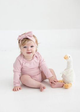 Mabel + Honey Mabel + Honey Whimsical Wildflower Long Sleeve Solid Scalloped Trim Bodysuit