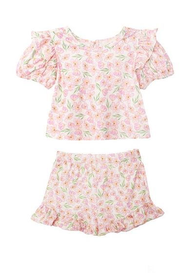 Mabel + Honey Mabel + Honey Wild Savanna Short Gathered Sleeve Two Piece Set