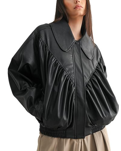 Luvee Mable Faux Leather Oversized Retro Bomber Jacket