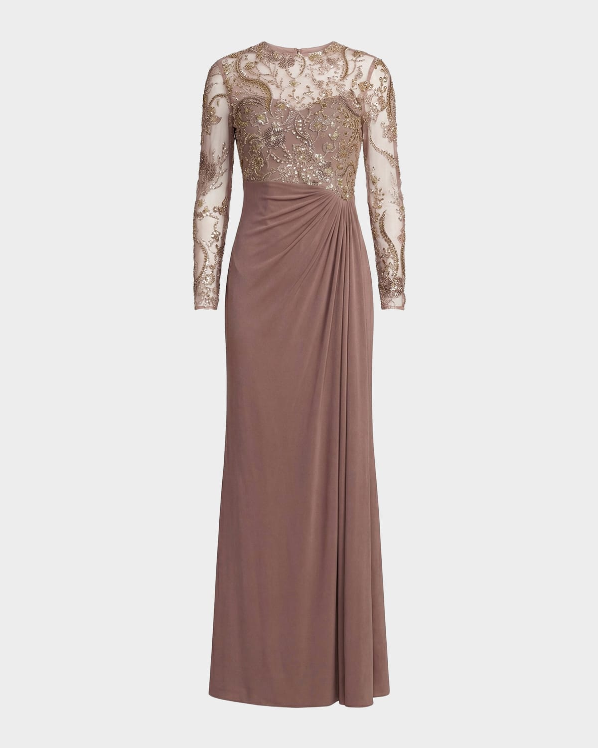 Mac Duggal Beaded Embroidered Mesh & Jersey Gown