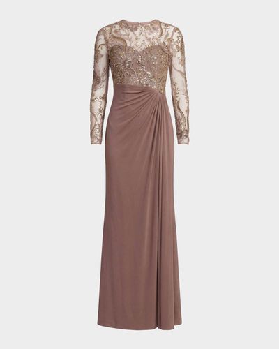 Mac Duggal Beaded Embroidered Mesh & Jersey Gown