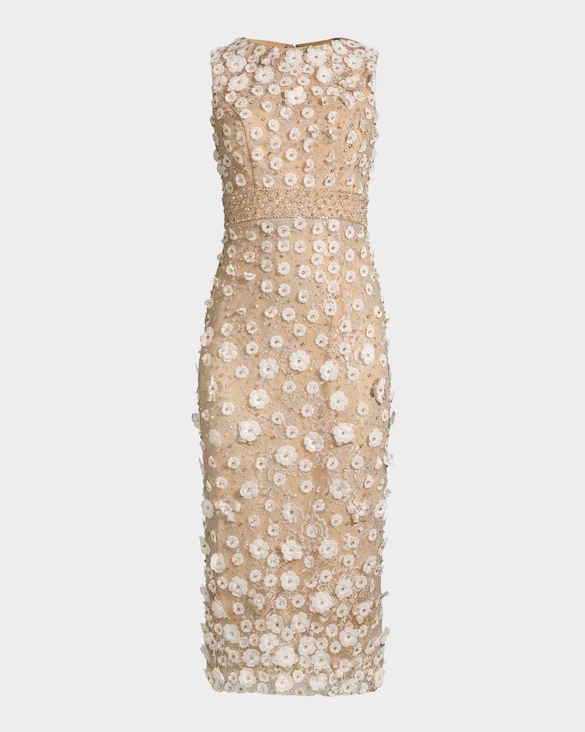 Mac Duggal Beaded Floral Applique Bodycon Midi Dress