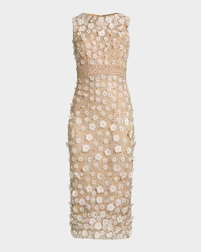 Mac Duggal Beaded Floral Applique Bodycon Midi Dress