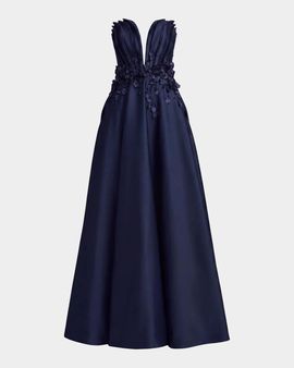 Mac Duggal Beaded Floral Charmeuse Gown