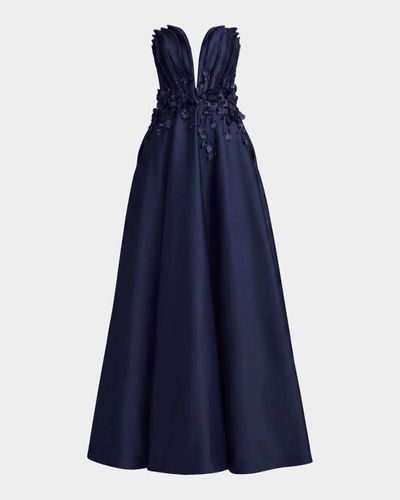 Mac Duggal Beaded Floral Charmeuse Gown