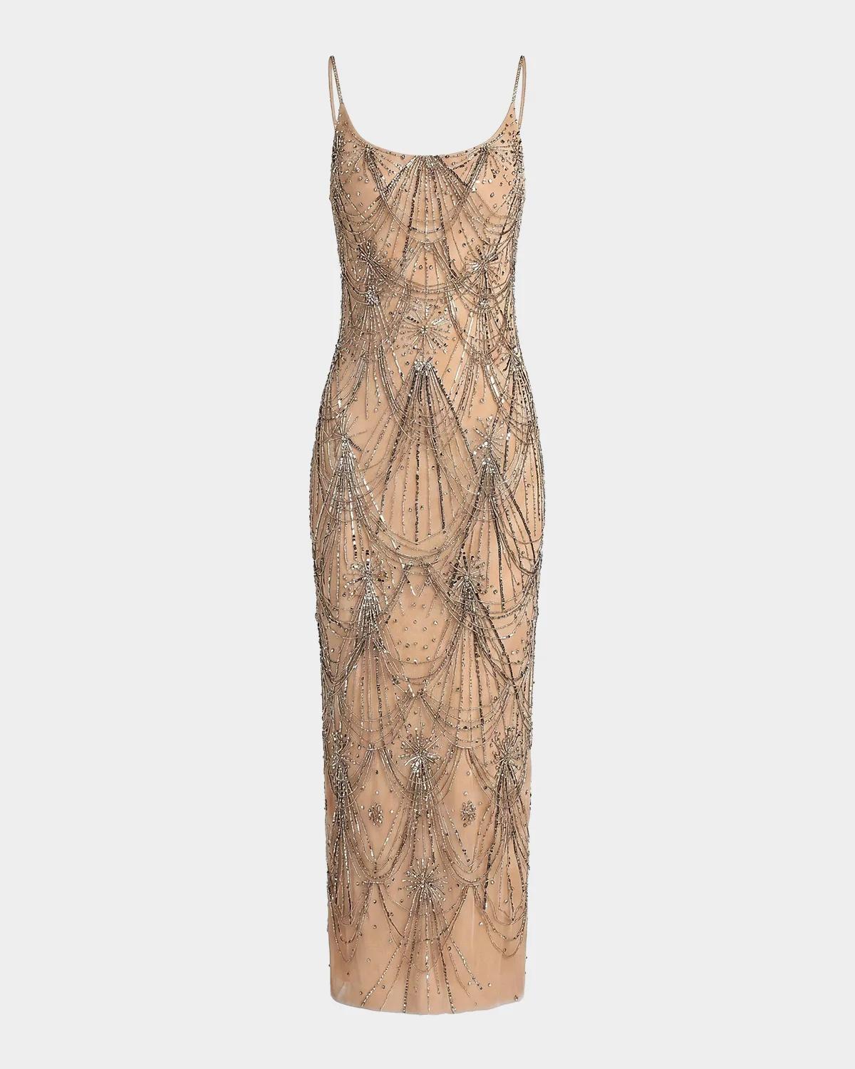 Mac Duggal Beaded Fringe Scoopneck Dress