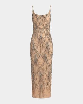 Mac Duggal Beaded Fringe Scoopneck Dress