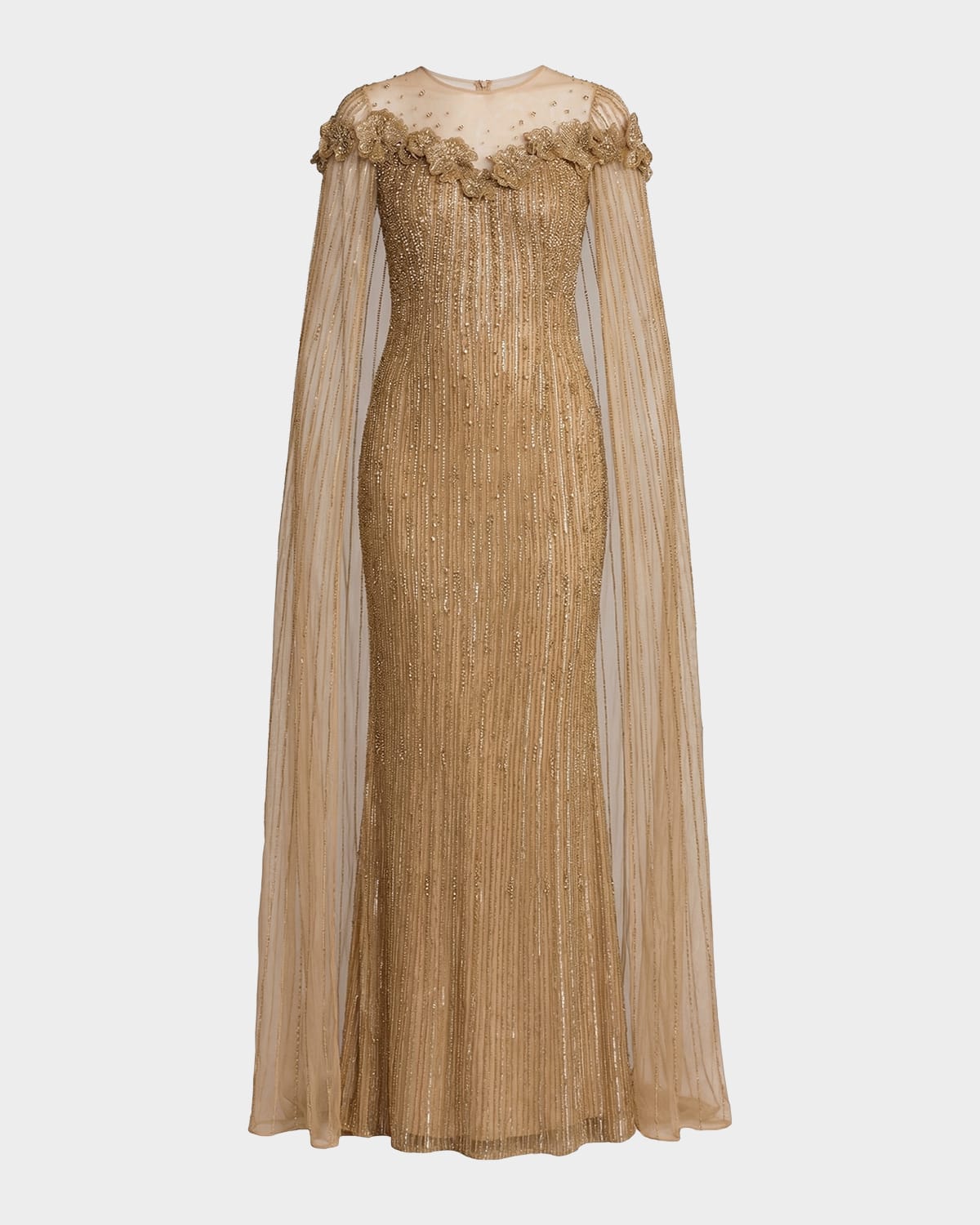 Mac Duggal Beaded Illusion Cape Gown