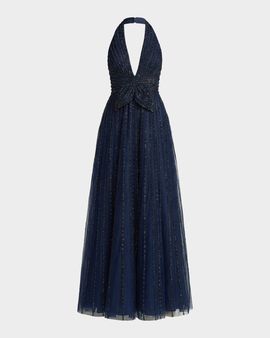 Mac Duggal Beaded Mesh Fit-&amp;-Flare Gown