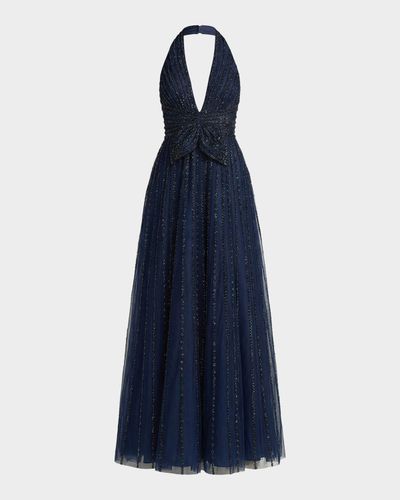 Mac Duggal Beaded Mesh Fit-&amp;-Flare Gown