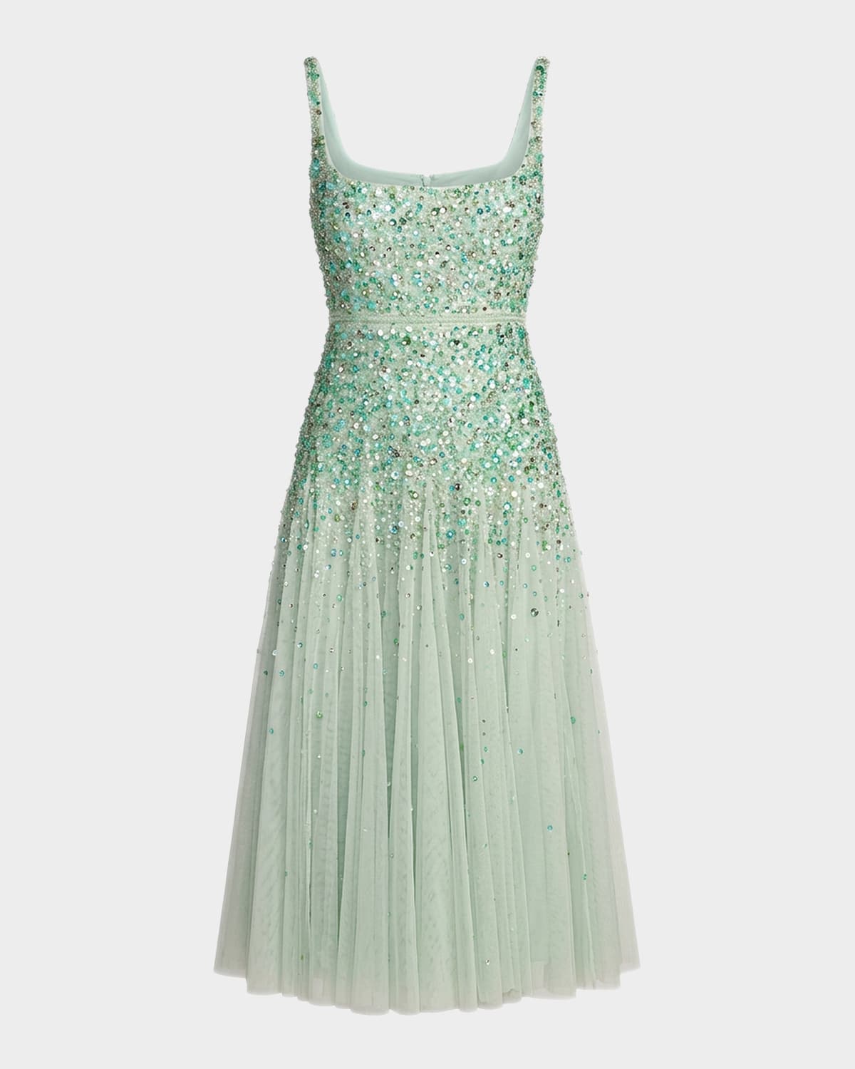 Mac Duggal Beaded Mesh Midi Dress