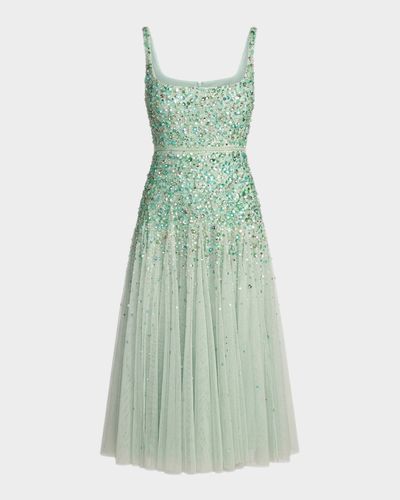 Mac Duggal Beaded Mesh Midi Dress