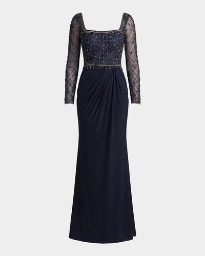 Mac Duggal Beaded Square-Neck Jersey Column Gown