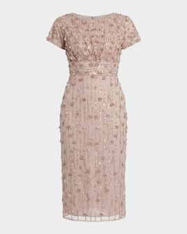 Mac Duggal Beaded Tulle Sheath Midi Dress