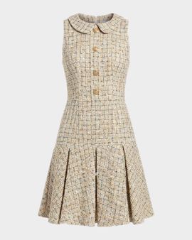 Mac Duggal Bouclé Pleated A-Line Mini Dress