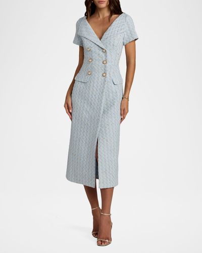 Mac Duggal Boucle Double-Breasted Midi-Dress