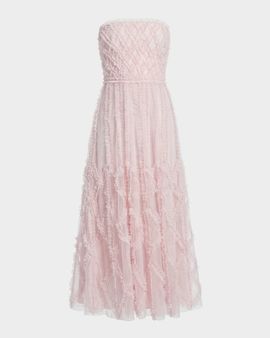 Mac Duggal Cocktail Ruffled Mesh Strapless Gown