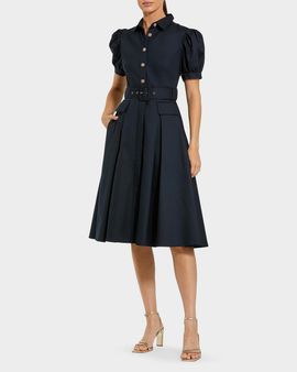 Mac Duggal Cocktail Twill Belted Midi-Dress