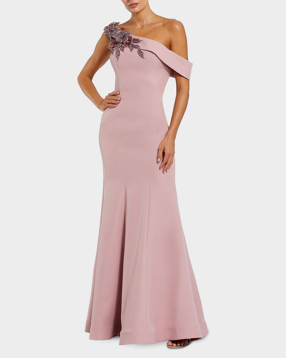 Mac Duggal Crepe Floral Beaded Off-Shoulder Mermaid Gown