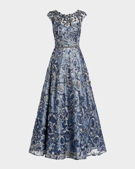 Mac Duggal Embellished Cap-Sleeve High-Neck Gown