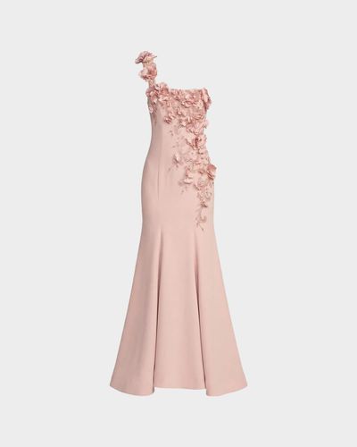 Mac Duggal Embellished Floral Appliqué Crepe One-Shoulder Gown