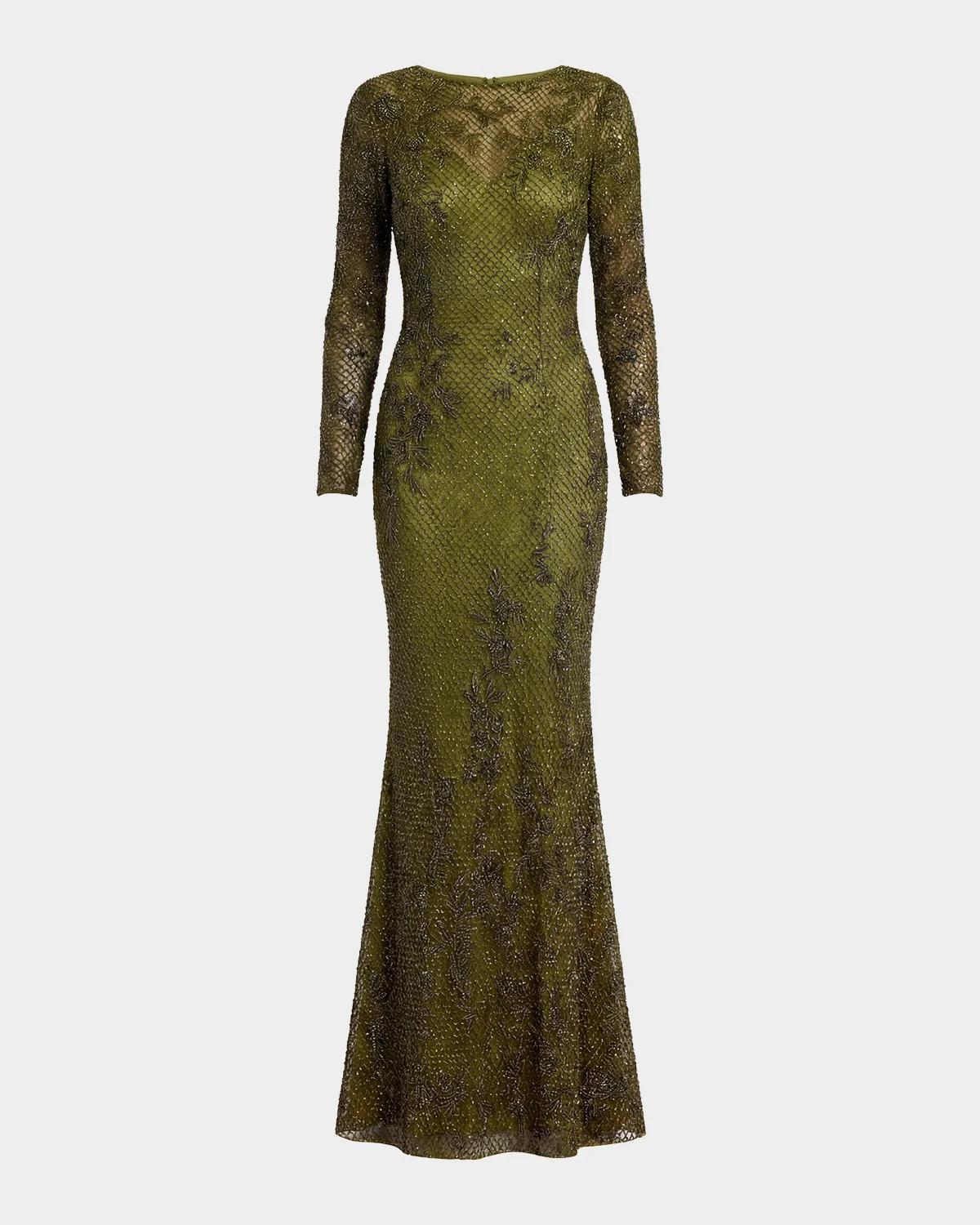 Mac Duggal Embellished Long Sleeve Gown