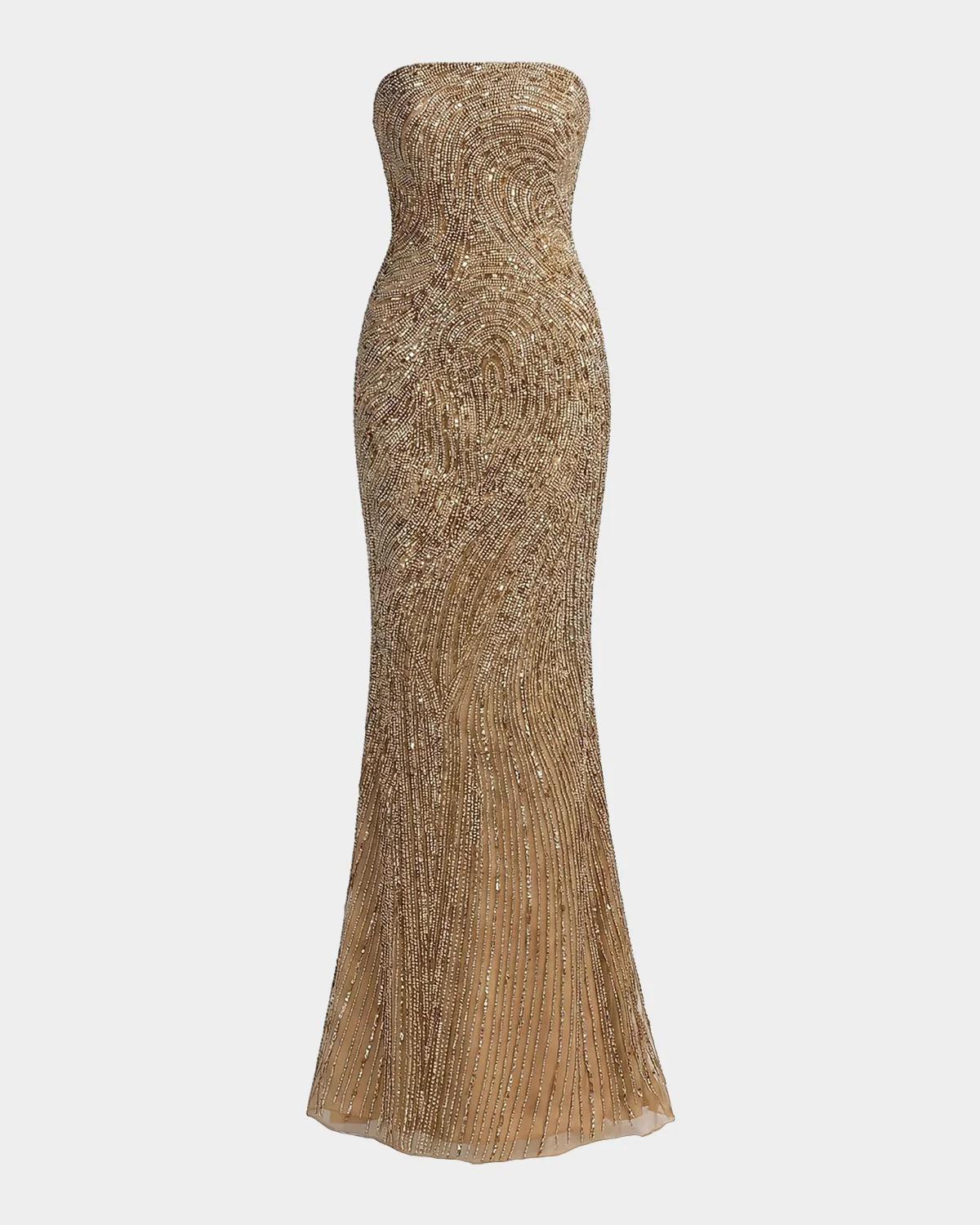Mac Duggal Embellished Mesh Strapless Column Gown