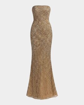 Mac Duggal Embellished Mesh Strapless Column Gown