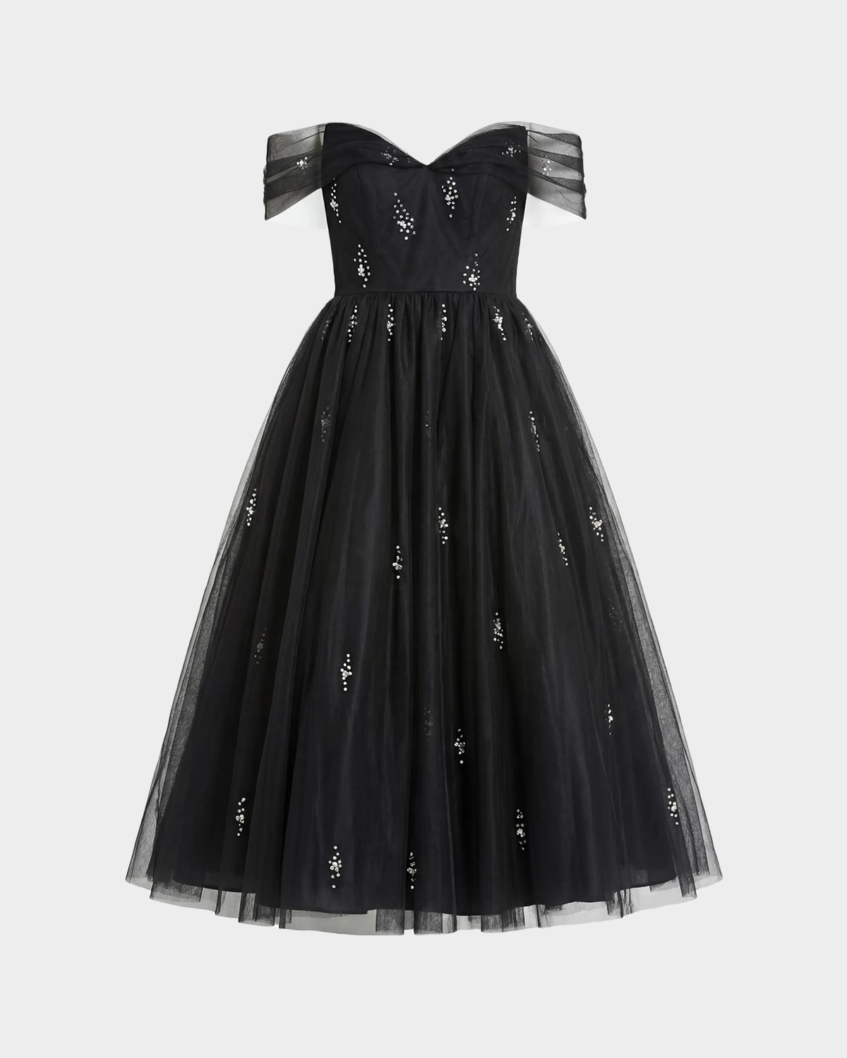 Mac Duggal Embellished Off-The-Shoulder Cocktail Midi Dress