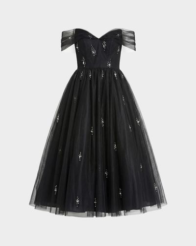 Mac Duggal Embellished Off-The-Shoulder Cocktail Midi Dress