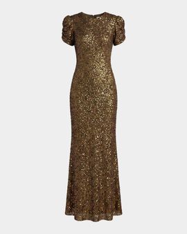 Mac Duggal Embellished Short-Sleeve Gown
