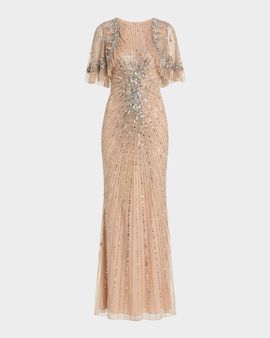 Mac Duggal Embellished Tulle Capelet Gown