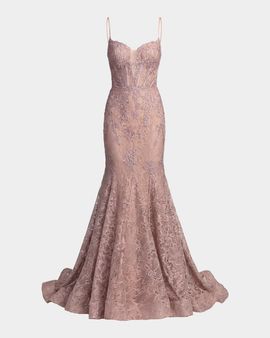 Mac Duggal Embroidered Lace Bustier Mermaid Gown