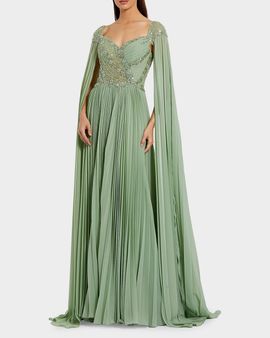 Mac Duggal Evening Pleated Cape Gown